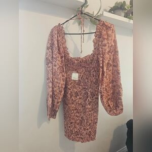 Free People Rose-Tone Floral Smocked Mini Dress
